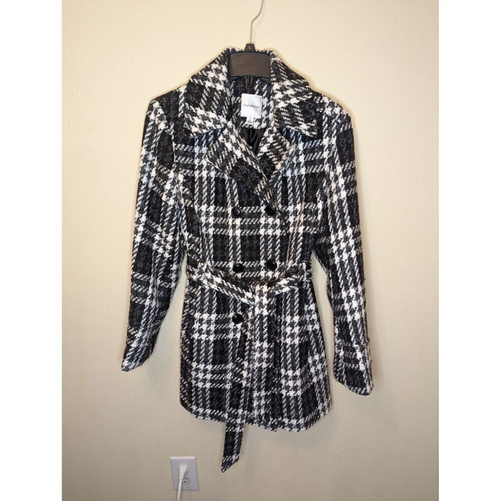 Croft & Barrow black and white plaid tweed winter coat size Large